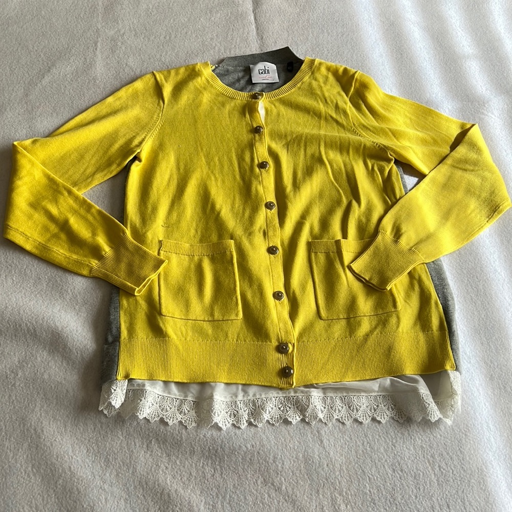 Cabi bright  yellow and grey color block cardigan